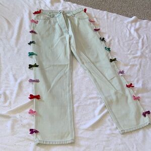 Manoush jeans button fly  with Colorful velvet Bow Accents size 38 US6